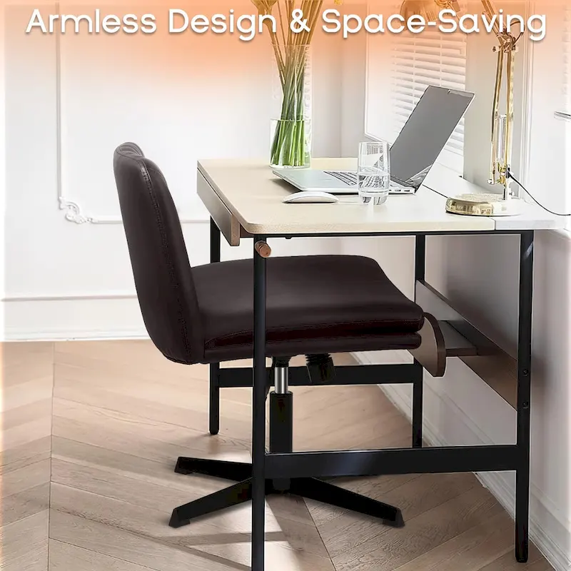 BOSSIN Criss Cross Chair Armless Office Desk Chair No Wheels,PU Leather Padded Modern Swivel Vanity Chair office chair