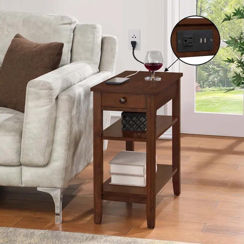 1 Drawer Chairside End Table with Charging Station and Shelves