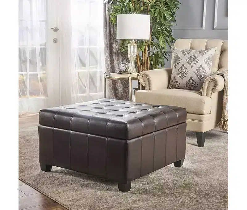 Okak Exquisite Square Storage Ottoman Bench, Coffee Table, Button-Tufted Upholstered Foot Rest for Couch Living Room Bedroom Entrance