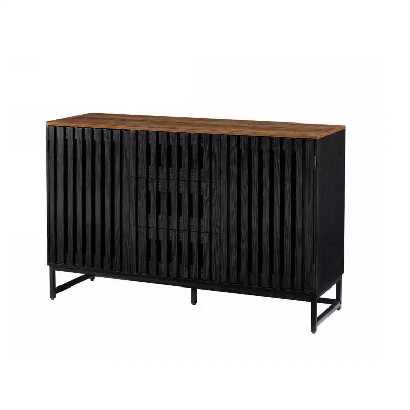 Buffet Cabinet With Storage, Dresser With Grille-Striped Doors And Storage Drawers