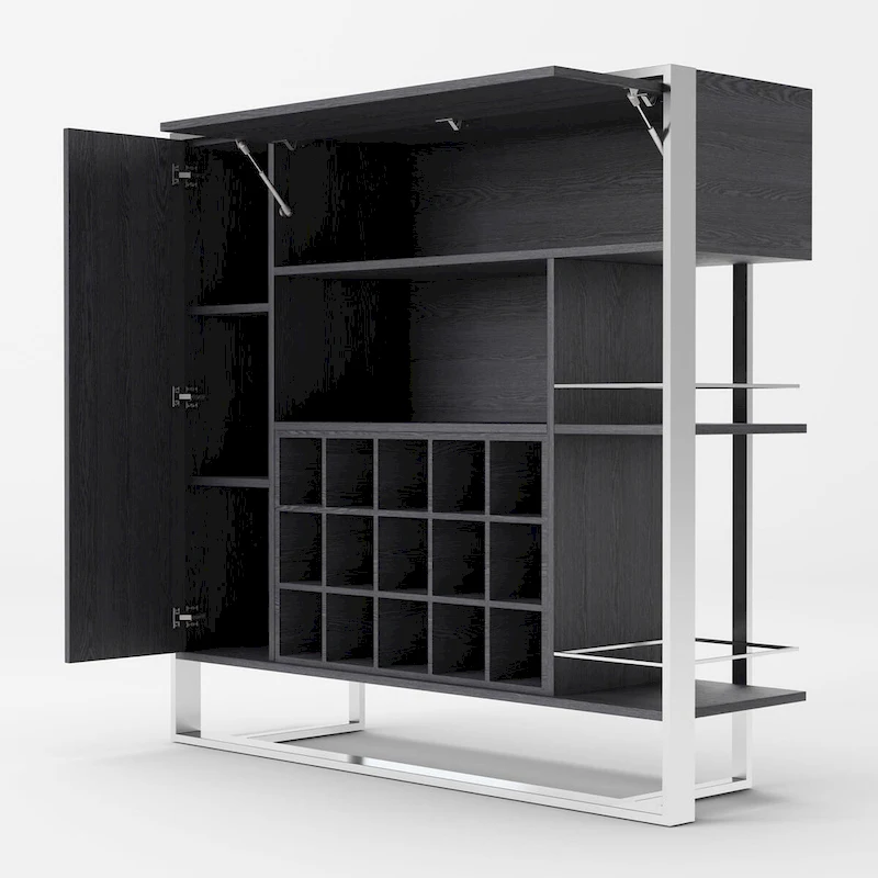 Modrest Fauna Elm Grey & Stainless Steel Wine Cabinet