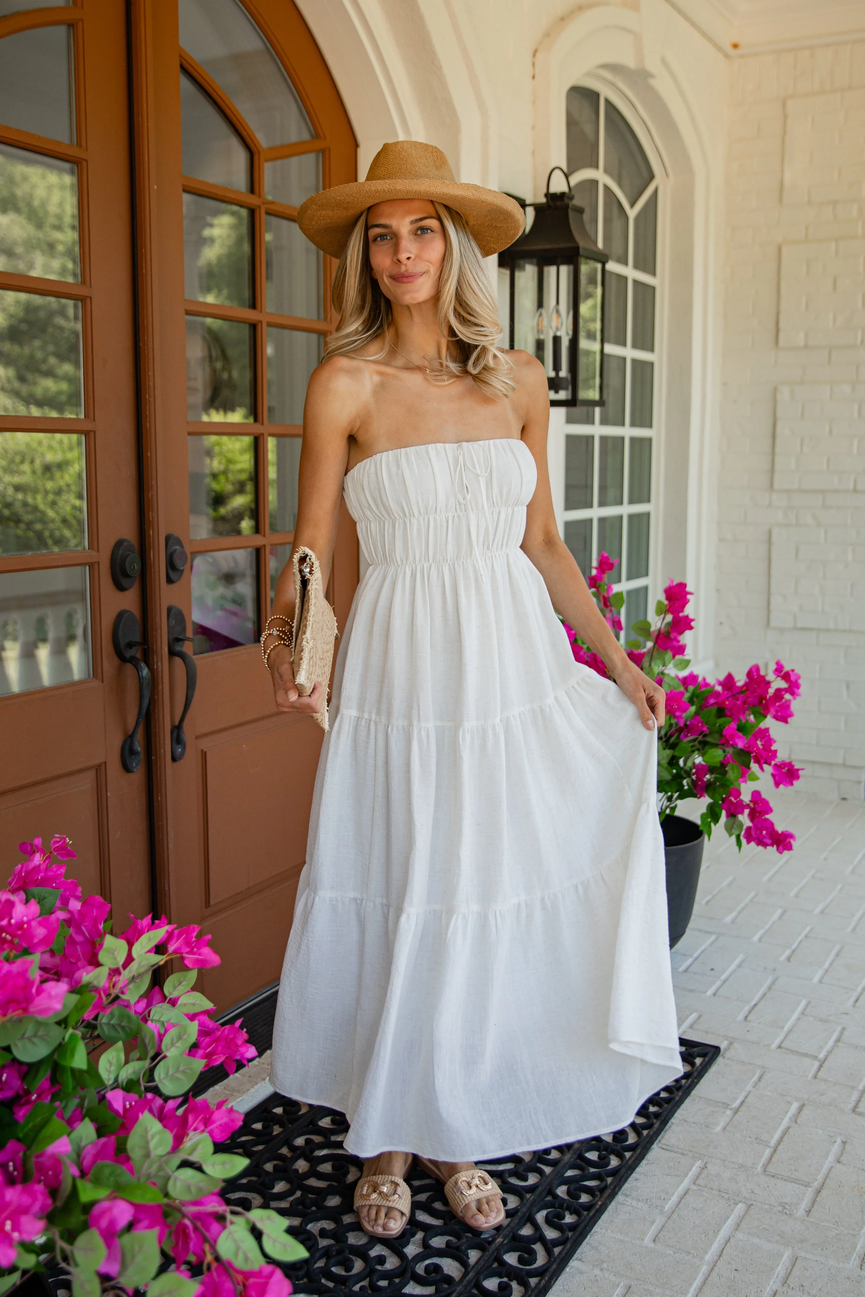 White Strapless Tiered Maxi Dress