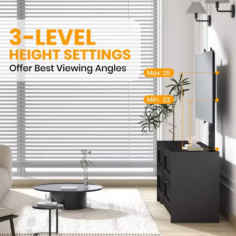 TV Stand with Adjustable Mount for 32-80 TVs  4 Storage Drawers  Wood Media Console Table