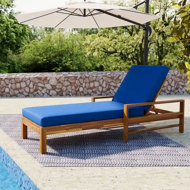 Wood Adjustable Backrest Outdoor Lounge Chair, Suitable for Gardens, Terraces and Poolside Areas