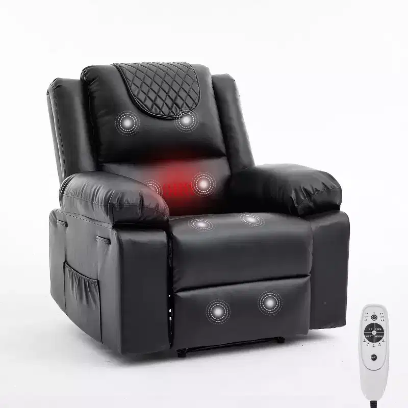 Oversized Massage Recliner Chair, PU Leather Single Sofa with Vibration Massage, Manual Reclining Chair for Living Room & Bedroom