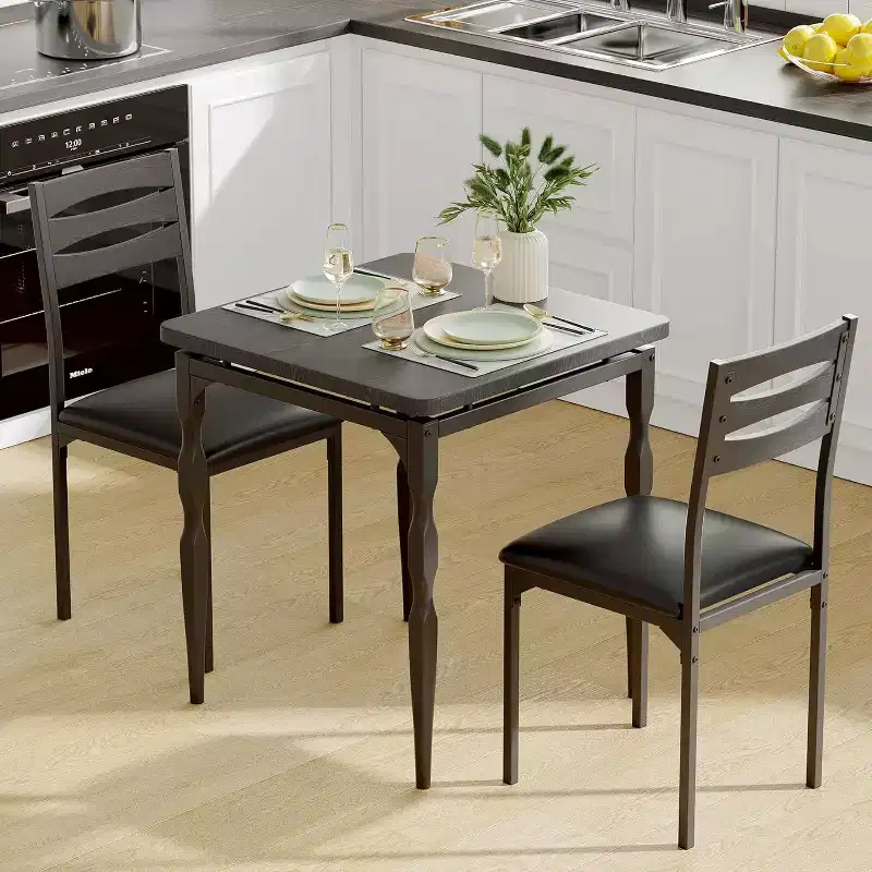 3 Piece Dining Table Set with Spiral Metal Legs, Compact Table and 2 Chairs Set for Small Spaces, Rustic Industrial Dining Set, Brown