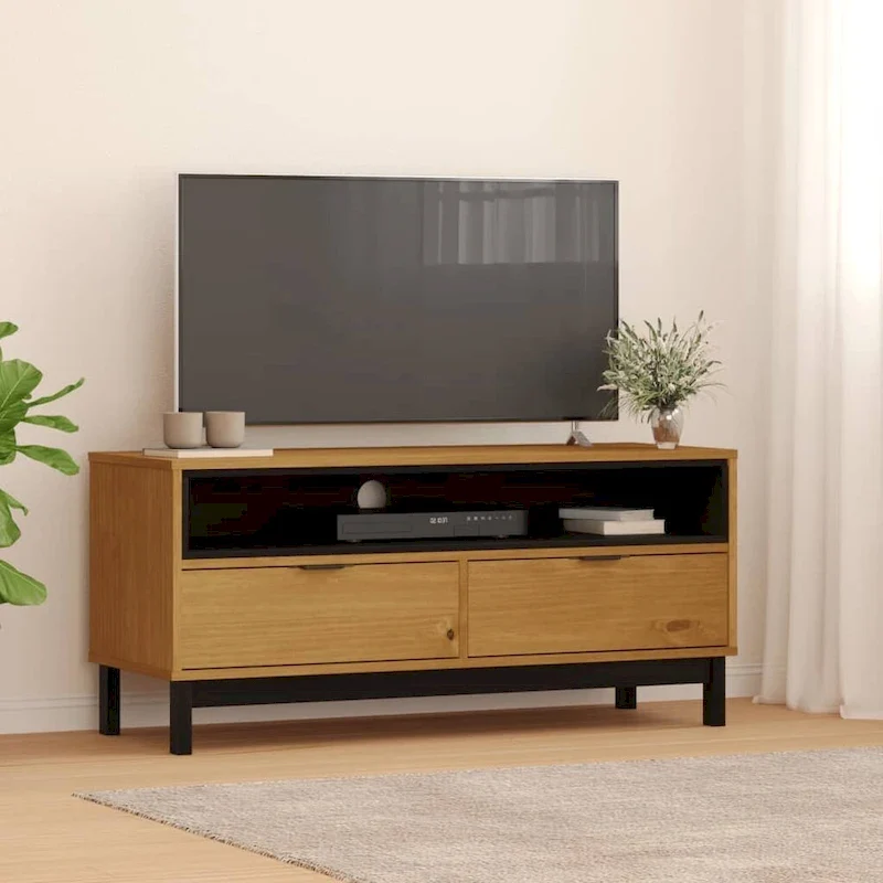 Solid Pine Wood TV Stand with Drawers – 43.3 x 15.7 x 19.7 in.