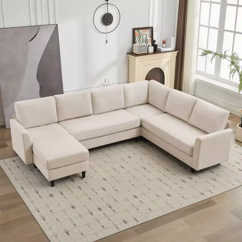 Modular Comfort Corner Shaped Sectional Sofa, Large 7 Seater Corner Sofa for Living Room, Office, Spacious Space