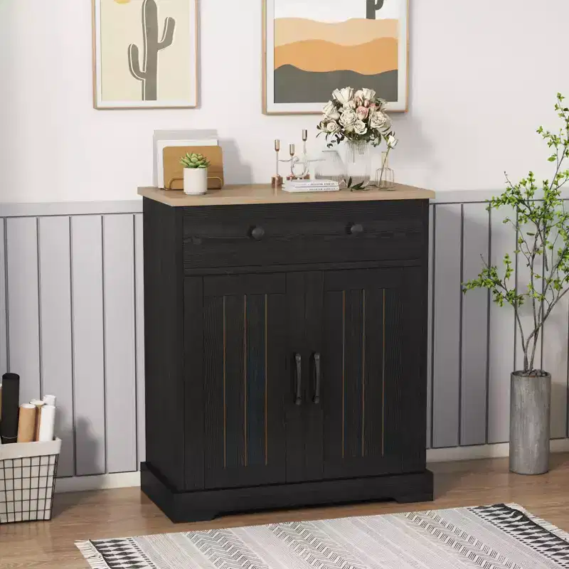 Modern Black Cabinet with 2 Doors and Drawer