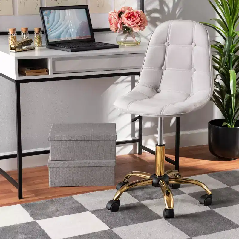 Baxton Studio Kabira Contemporary Glam and Luxe Velvet Fabric and Metal Swivel Office chair