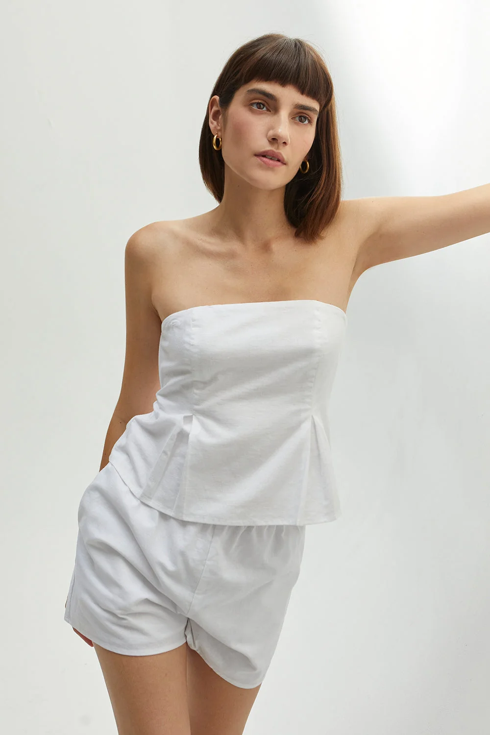 Linen Cotton Blend Strapless Tube Top Fit and Flare Silhouette