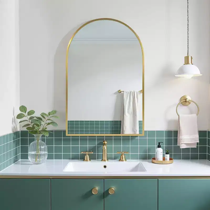 MAYEERTY 36 x 24in Modern Arch Bathroom Medicine Cabinets, Metal Framed Wall Mirror with Storage, Gold