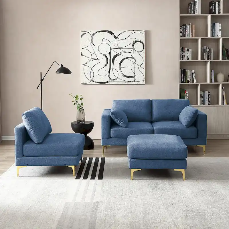 Christopher Knight Home - Beige L-Shape Sectional Sofa with Gold Metal Legs and Ottoman