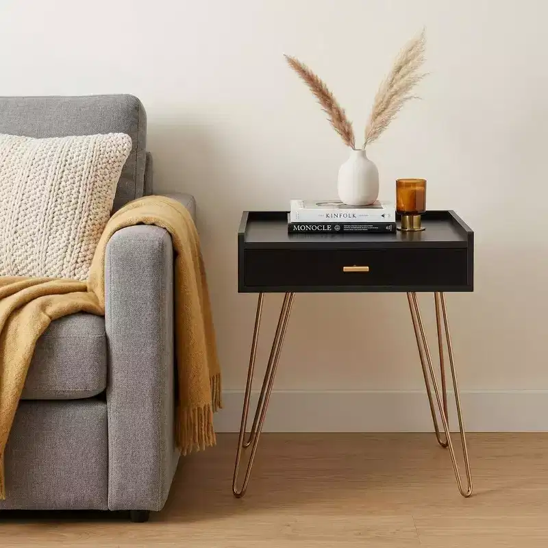 24 Gold And Black End Table With Drawer