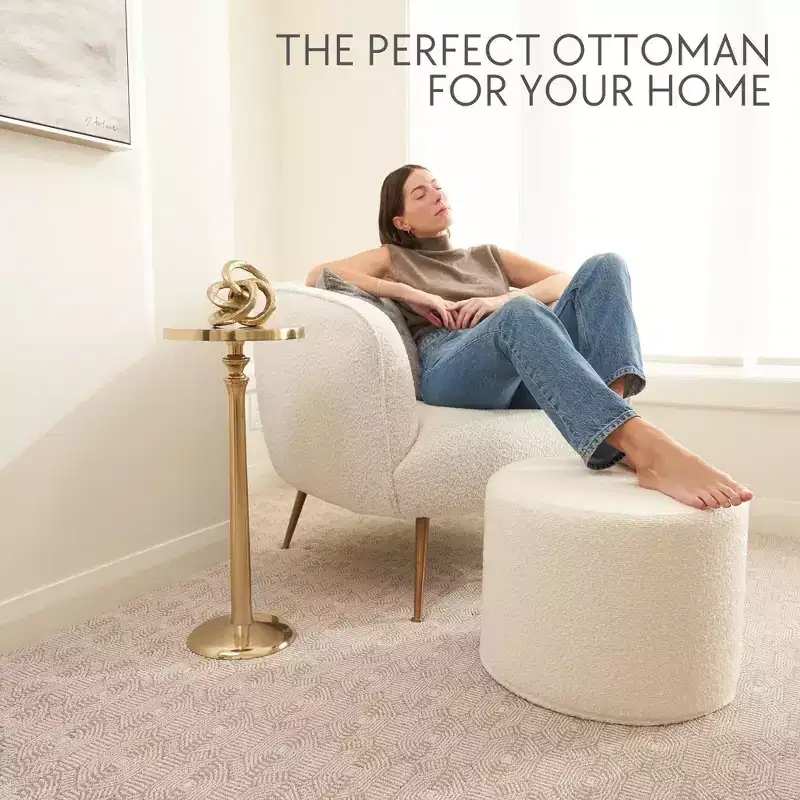 ZICOTO Boucle Pouf Ottoman  Cozy Foot Rest to Elevate Your Living Room Decor with Comfort & Charm