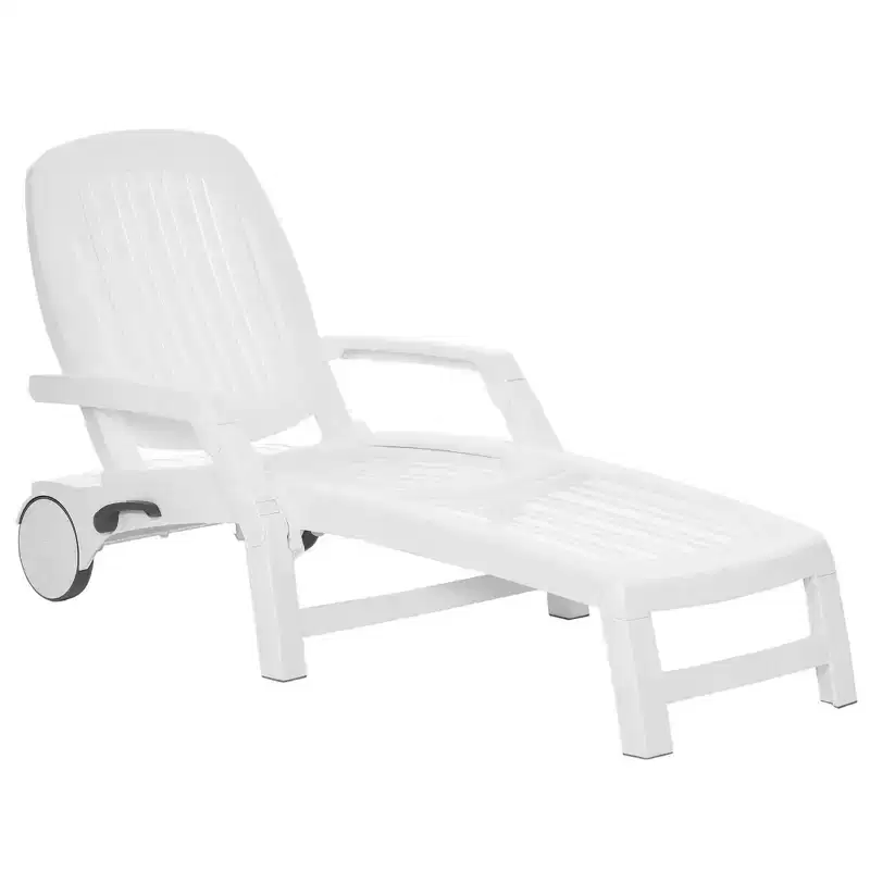 Outdoor Chaise Lounge Chair on Wheels with Storage Box, Waterproof Lounger with Quick Assembly, Folding Design, 5 Level Adjustable Backrest for Pool