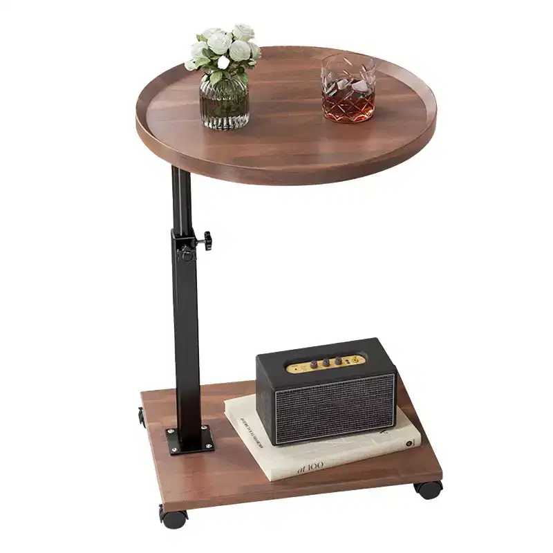 Side table C shape, 360 rotatable and height-adjustable sofa table, Adjustable Height Round Rolling End Table