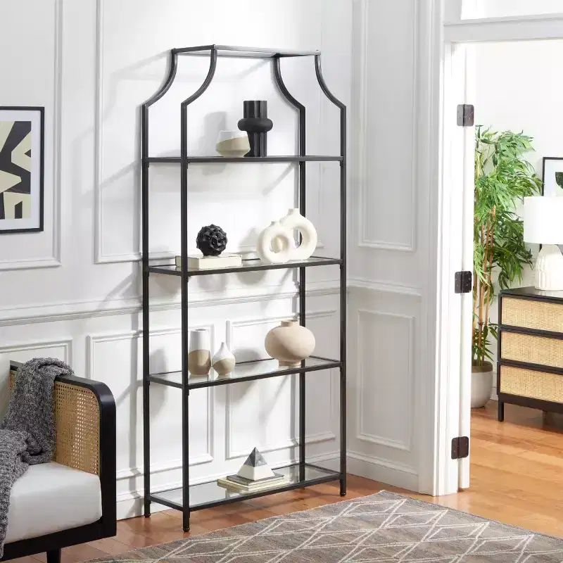 4-Tier Metal & Glass Etagere | Open Shelf Display Unit White