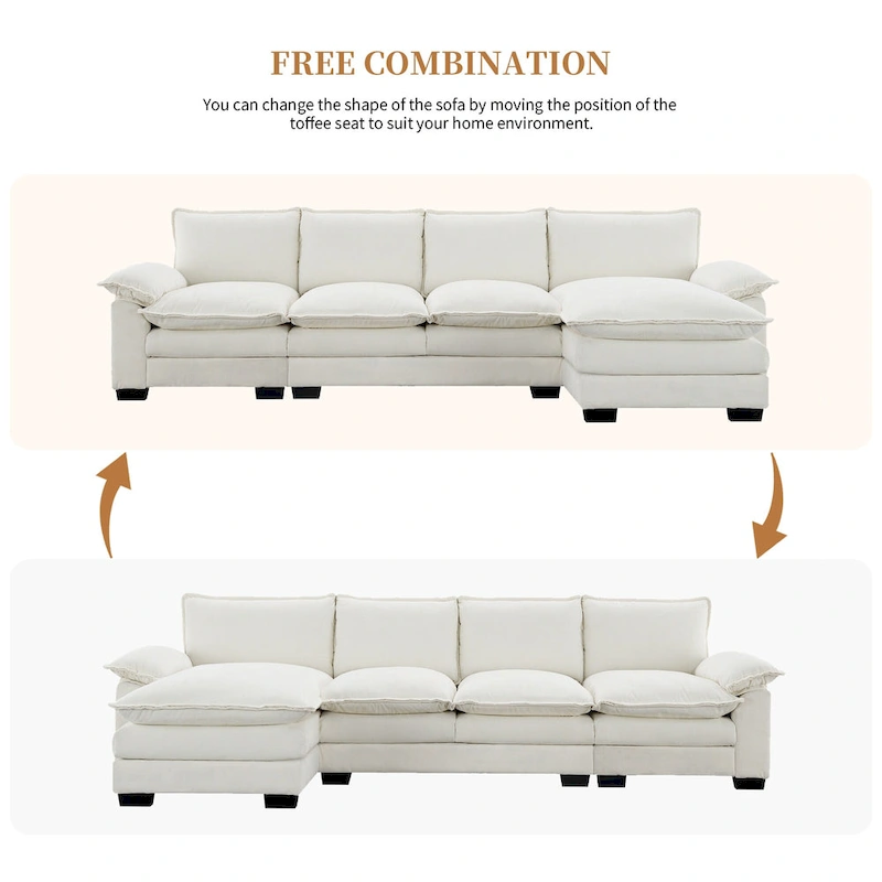Modern 5-Seat L-Shaped Cloud Sleeper Sofa Couch with Chaise Lounge with Double Seat Cushions