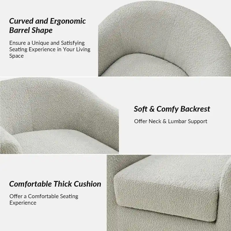 Rita Modern Ergonomic Boucle Upholstered Swivel Barrel Chair by HULALA HOME