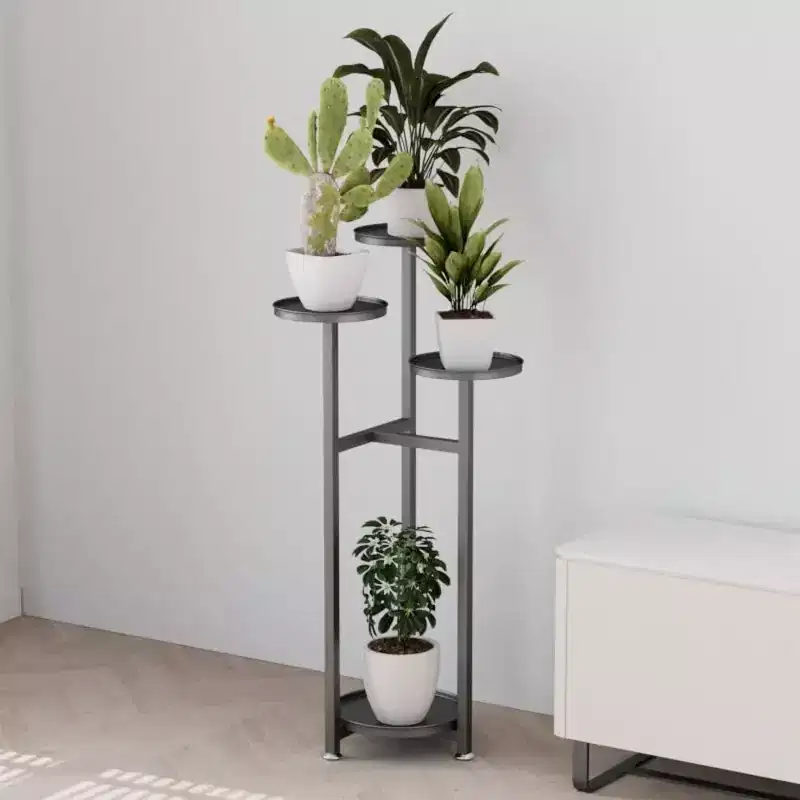 Metal Multi-Tier Indoor Corner Plant Stand with Anti-Slip Feet