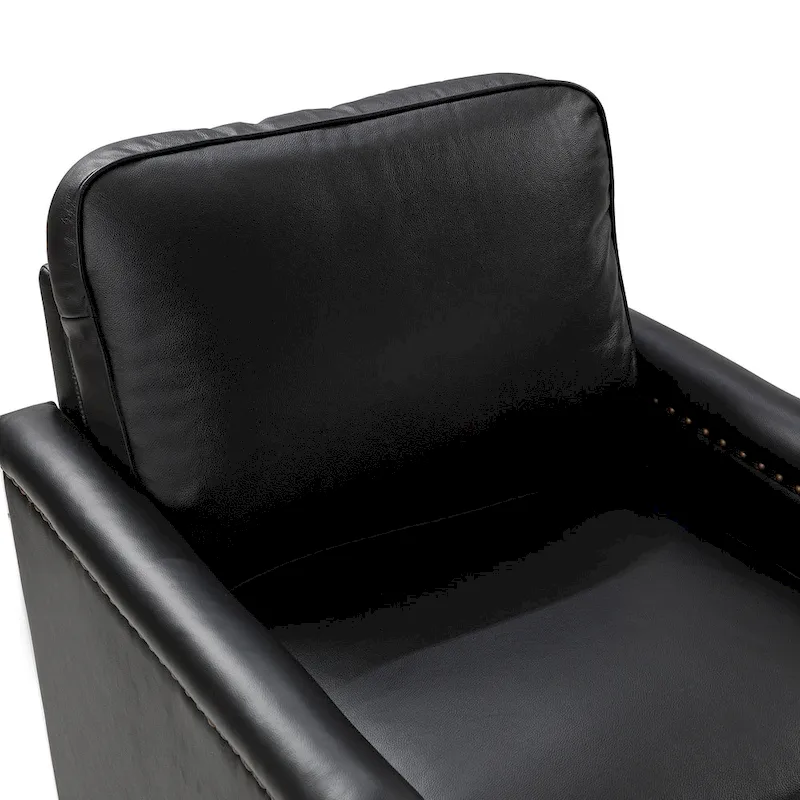 Rita Classic Genuine Leather Swivel Armchair With Nailhead Trims By HULALA HOME