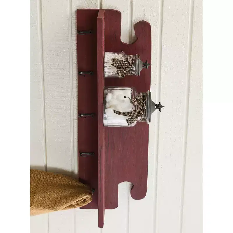 Cozy Farmhouse Red Shelf with Hooks