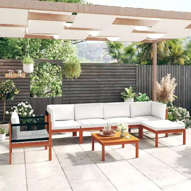 vidaXL Garden Lounge Set Cream, Natural Wood Solid Acacia wood Standard