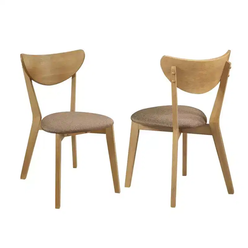 Set of 2 Upholstered Dining Side Chairs, Light Walnut & Brown, Mid-Century Modern