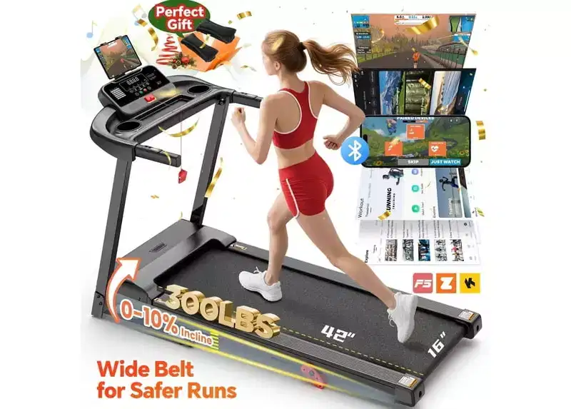 3.5HP Treadmill for Home, 300 lbs Capacity Foldable Treadmill w/ 64+7 Workouts, APP w/ Free Courses,Dual HiFi Speakers,Treadmill for Walking Running