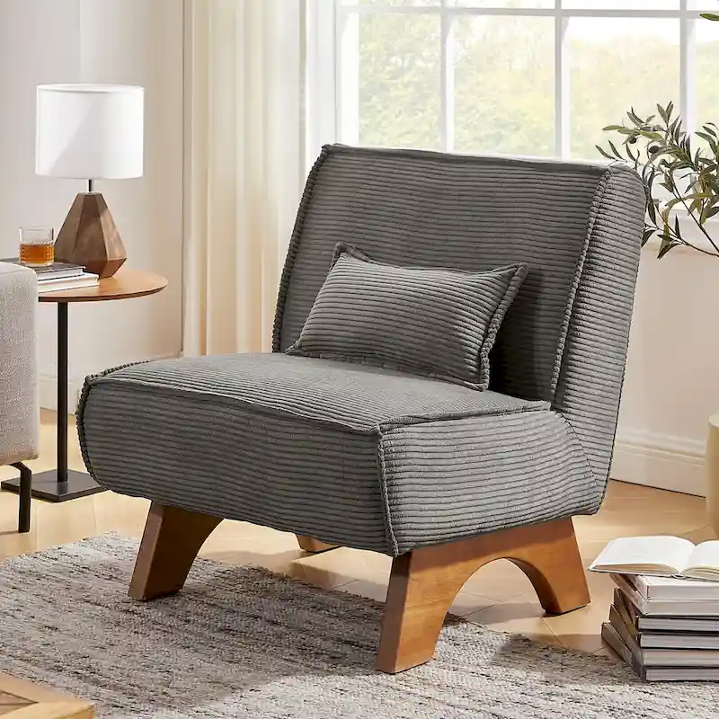 Armless Polyester Accent Chair with Back Pillow – Wood Frame, 330 lb Capacity
