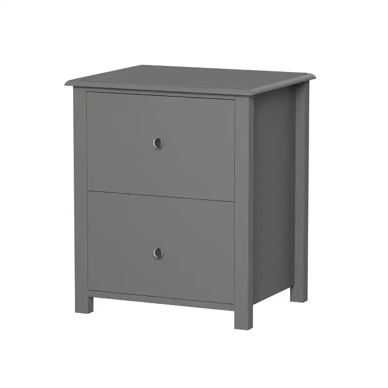 Hastings Home End Table with 2 Drawers and Silver Handles, Slate Gray