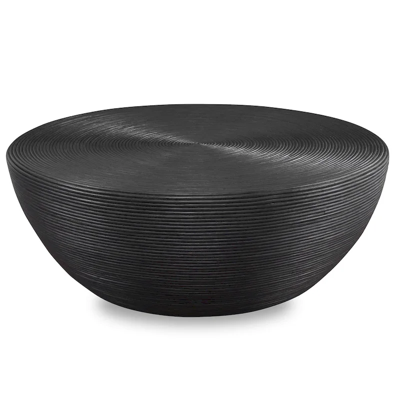 Natural Rattan Round Coffee Table with Black Stain Finish - 44W