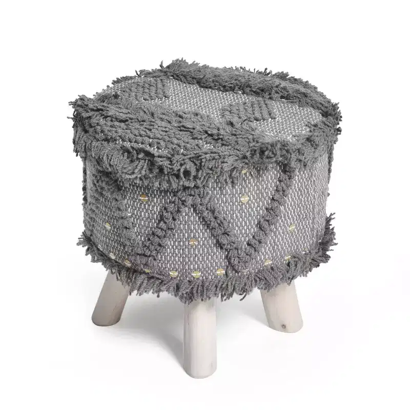 Roja Handcrafted Metal Accents Boho Fabric Stool