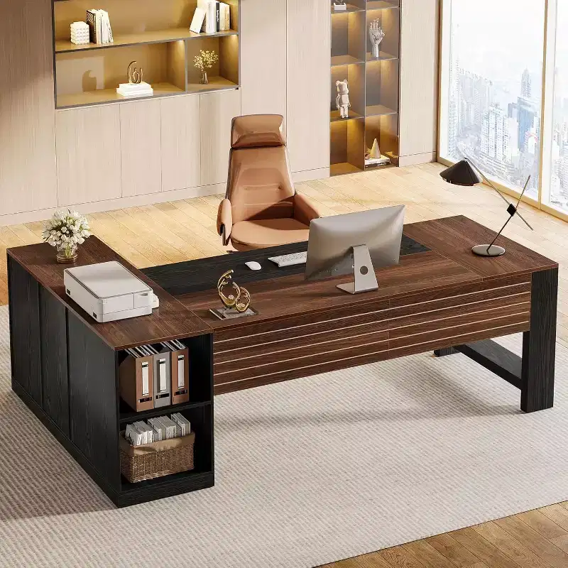 78 L-Shaped Executive Desk with Drawers, Large Corner Computer Desk with Cabinet