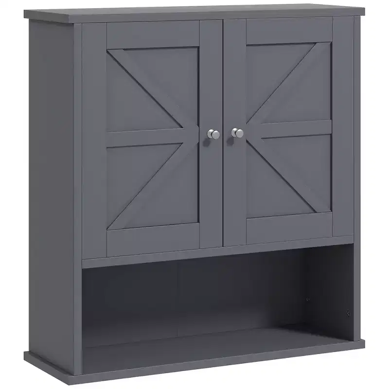 Bathroom Wall Cabinet, Farmhouse Medicine Cabinet With Open Shelf & Adjustable Shelf, Storage Cupboard For Laundry Room