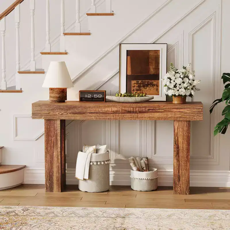 63 Console Table for Entryway, Narrow Farmhouse Sofa Table with Storage, Industrial Wood Accent Table, Brown