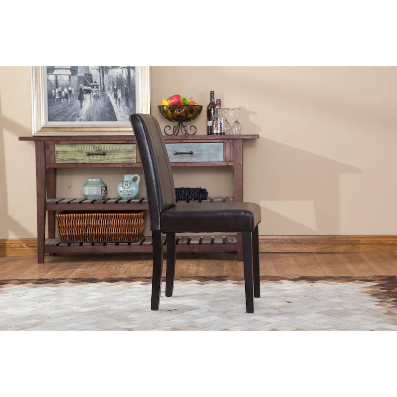 Roundhill Furniture Urban-Style Solid Wood Leatherette Small Padded Parson Chairs (Set of 2)