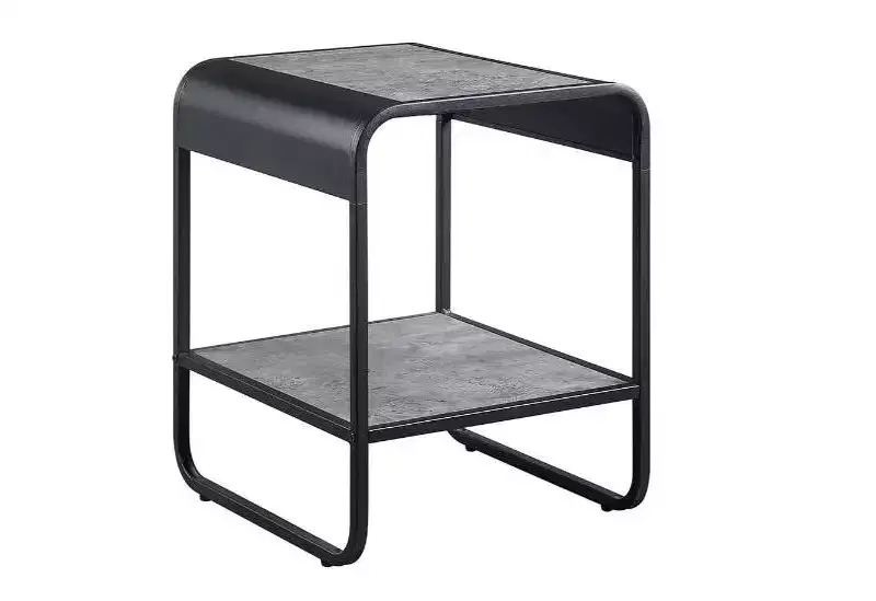 21 Black And Concrete Gray Manufactured Wood And Metal Rectangular End Table With Shelf