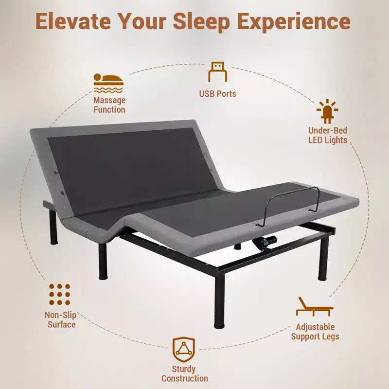 CuisinSmart Adjustable Bed Frame With Massage, Twin XL Adjustable Bed Base With 1 USB Port & Under-Bed Night Light, Head & Foot Incline