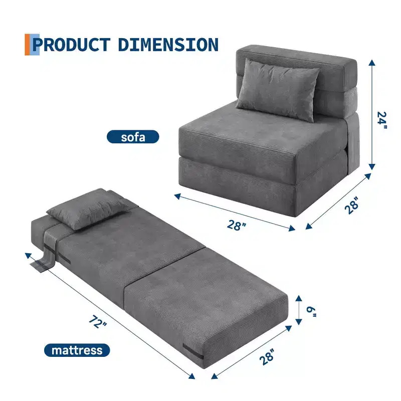 Coolmee Folding Sofa Bed & Chair Bed - Convertible Sleeper, Fold Out Loveseat Sofa Couch with Pillow, Tufted Floor Lounge for Living Room, Bedroom
