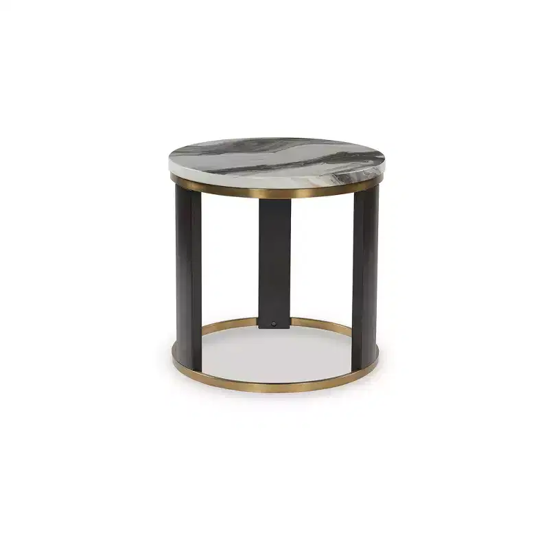 Signature Design by Ashley Jazmore Modern Round End Table - Marble-Look Top with Brass-Tone Frame