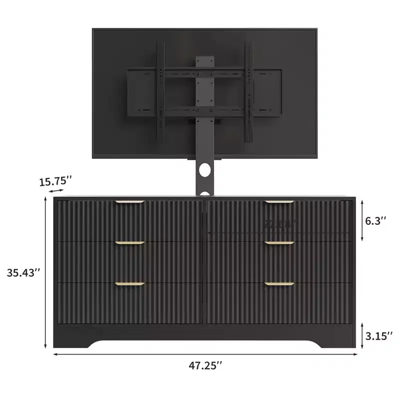 TV Stand, Wood Entertainment Center with 6 Drawers, Modern Media Console