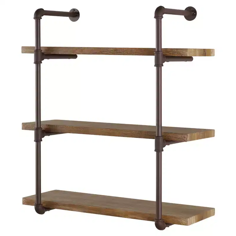 Danya B. 35" x 31.5" Three Tier Industrial Pipe Wall Shelf Natural: Laminated, Metal Frame, 90lb Capacity