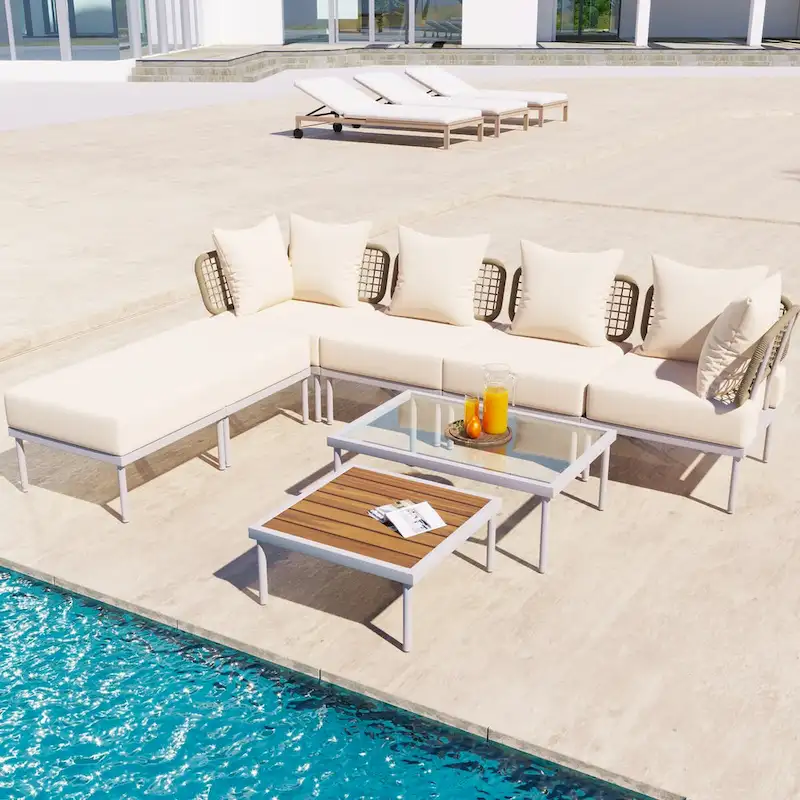 8-Piece Patio Sectional Sofa Set with Tempered Glass Coffee Table