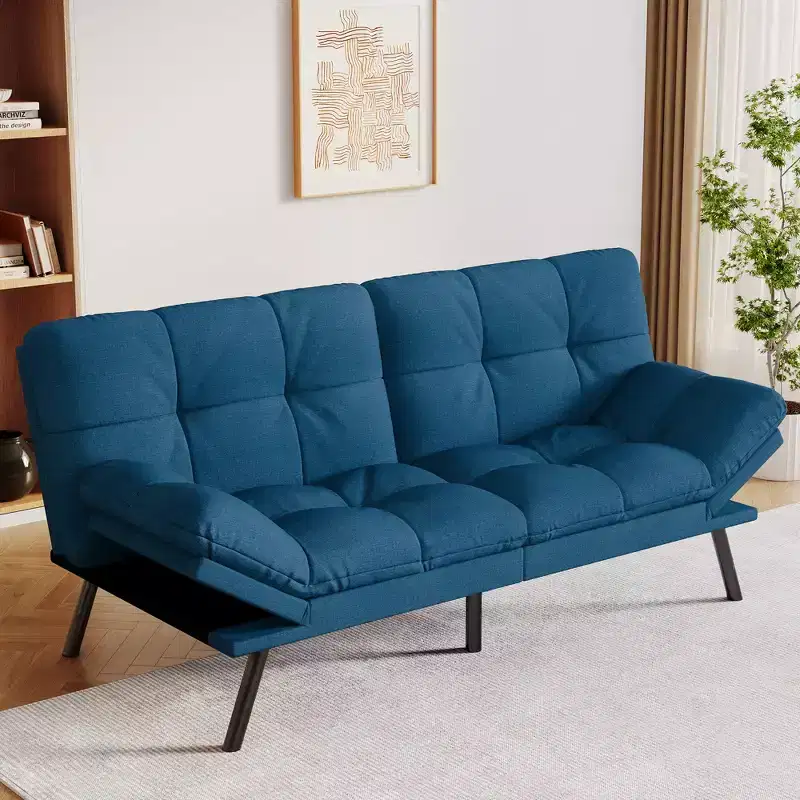 Dyonery 71 Modern Convertible Futon Sofa Bed, Linen Sleeper Couch with Removable Cushions, Adjustable Back & Armrests for Living Room