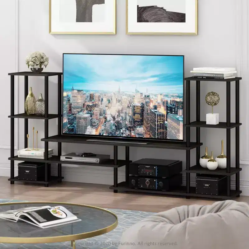 Multifunctional TV Stand for TV's up To 48 TV Console Entertainment Center Open Bookcase Shelves, Espresso/Black