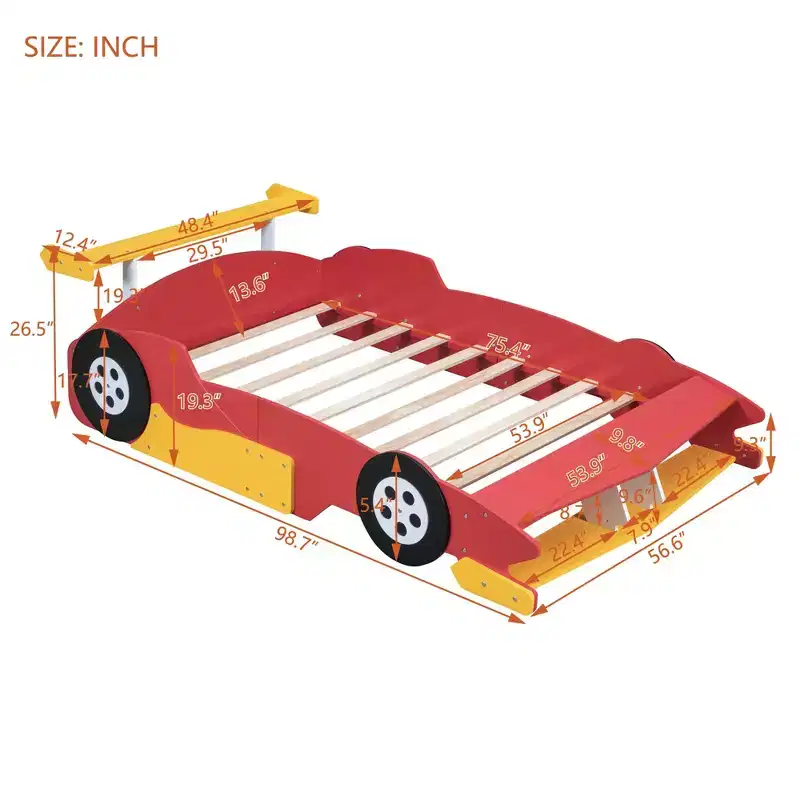 Luxystar Full Size Race Car Shaped Platform Bed with Wheels for Kids' Room