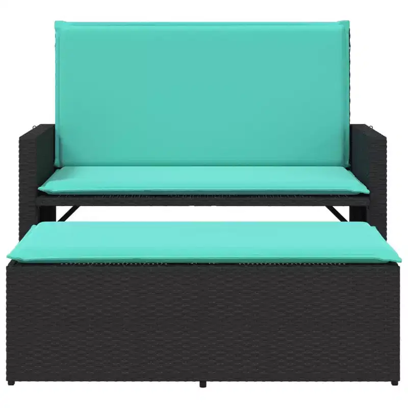 vidaXL Patio Bench with Cushions and Footstool Brown Poly Rattan