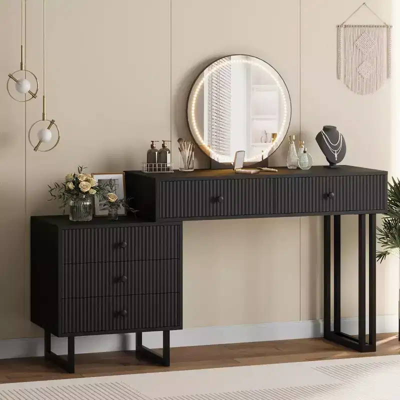 Makeup Vanity Desk with LED Mirror & 5 Drawers – 3 Color Lights, White